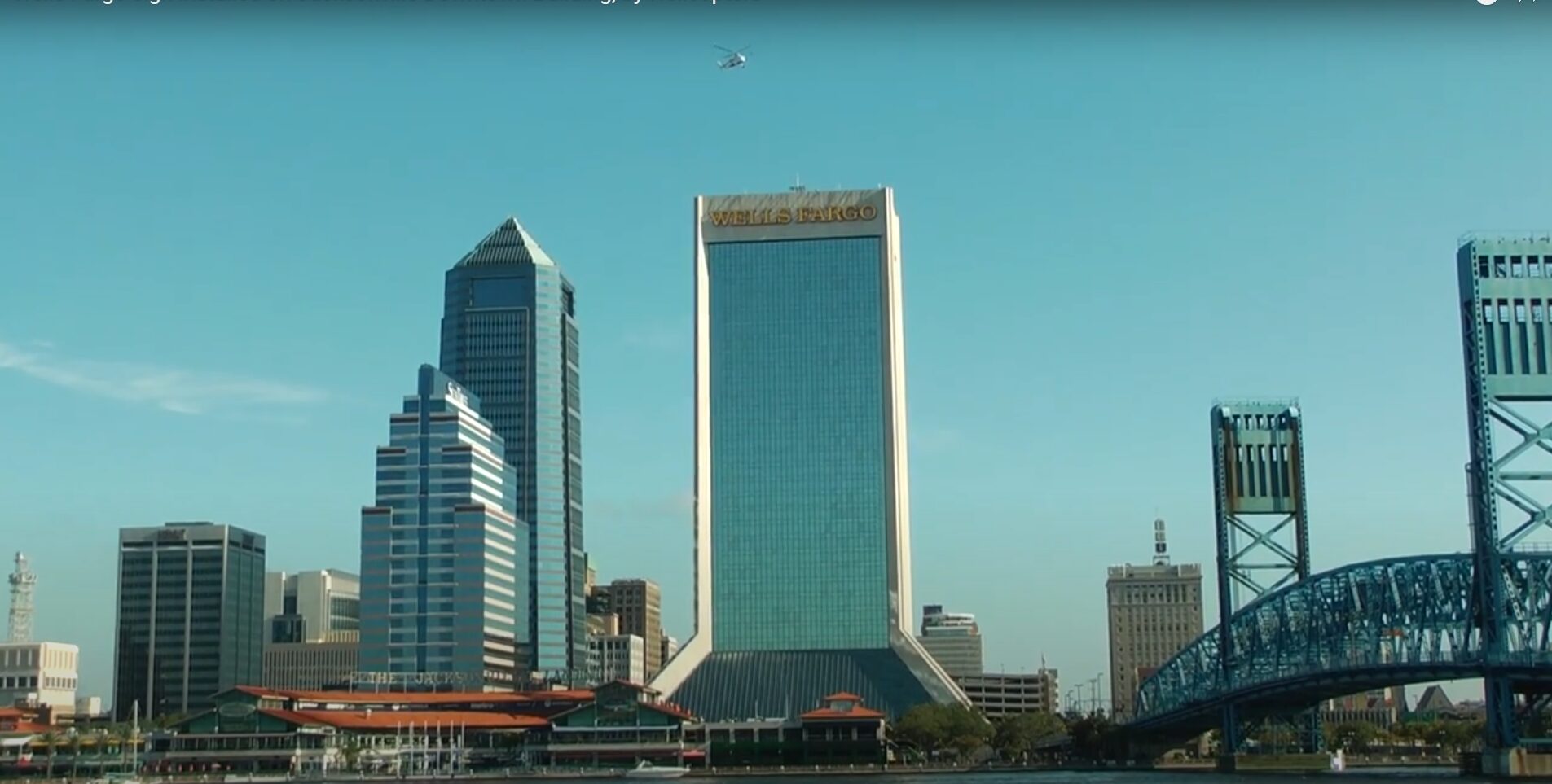 Wells Fargo sign installed on Jacksonville Downtown Building, by Helicopters